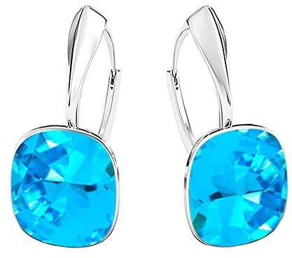 Square 12 mm 44 Farben Wunderbar Hängend Ohrringe 925 Silber Österreichische Zirkonia - Schmuck für Frauen und Mädchen - Hängeohrringe Ideal für Geschenke für Frauen (Deep Blue)