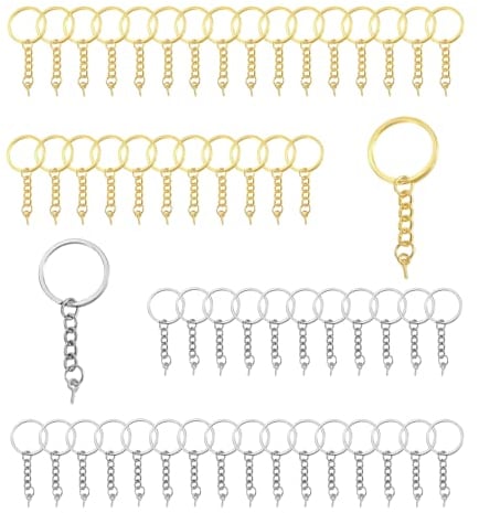 100 Pcs Key Rings with Link Chain Gold and Silver Keychain Rings with Open Jump Rings Keyring Blanks Split for Crafts DIY Jewelry Keyring Making