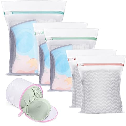 Flintronic Bolsa de Lavadora Malla, 6PCS Bolsa de Lavandería Cremallera, Sujetador Bolsa Malla Lavado, para Ropa Interior y Organizador de Colada y Lavadoras, Hogar, Hotel