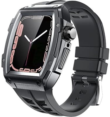 BUDAY Kit de modificación para Apple Watch Band Case 45mm Metal Rubber Strap Accesorios para iWatch Series 7 6 SE 5 Aleación de aluminio Lujo, 44MM, Agate