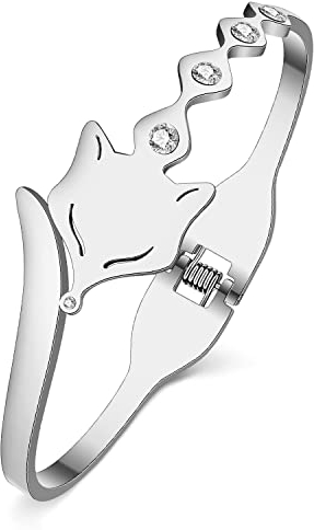 NEWEI Cute Fuchs Armband Armreif Edelstahl 18K Gold Fuchs Schmuck Tiere Dekor Geschenke Füchse Charms für Damen Mädchen (Versilbert)