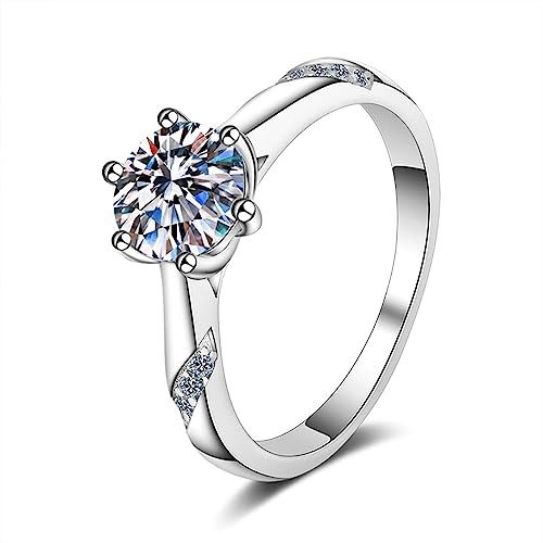 Skcess 925er Sterling Silber Zarter Ring Silber, 6-Polig Ringe Frauen Weiß Moissanite Ring 0.5ct Trauring Ehering Verlobung Hochzeit Geschenk Größe 52 (16.6)