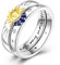 QIKAOLA 925 Sterling Silber Frauen Mond Stern Evil Eye Ring - Bunte Vintage Cubic Zirkonia Stapelbare Statement Ringe für Frauen Größe 6-9
