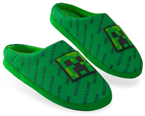 MINECRAFT Ciabatte Bambino, Accogliente Creeper Casa Scarpe - Regalo Ragazzo (Verde, 28/29 EU)