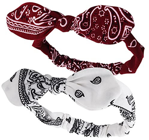 Stirnbänder Haar Fliege Bandanas 2 Stück Weiche Stirnbänder Headwraps Loc Dicker Knoten Haarband Dehnbar 90er Jahre Vintage Schal Zubehör Perücke Grip Wraps Western Outfit Tuch Mode Halloween