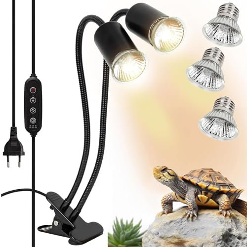 SIYOMG Lampe Chauffante Tortue, Lampe Reptiles et Amphibiens avec 3 Ampoules Basking Spot UVA UVB et Pince Pivotante à 360 ° adapté pour Tortue, Serpent, Lézard