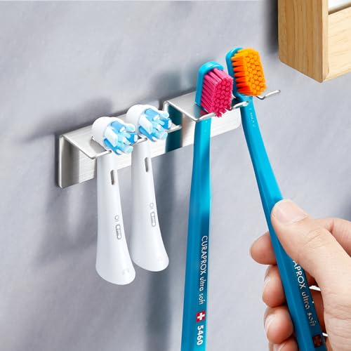 XILIMEN Porte-Brosse à Dents Mural, Support Mural pour Brosse à Dents sans perçage, Support Porte Brosse à Dents Électrique en Acier Inoxydable, Support de Brosse à Dents Auto-adhésif de Bain