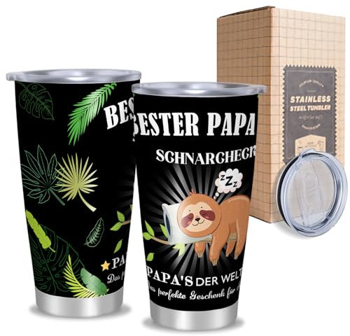 BSGIFT Geschenk für Papa 20oz Thermobecher aus 304 Edelstahl Hält Getränke Heiß oder Kalt, auch Ideal als Kaffeebecher und für Unterwegs,Papa Thermobecher zum Geburtstag, Weihnachten & Vatertag