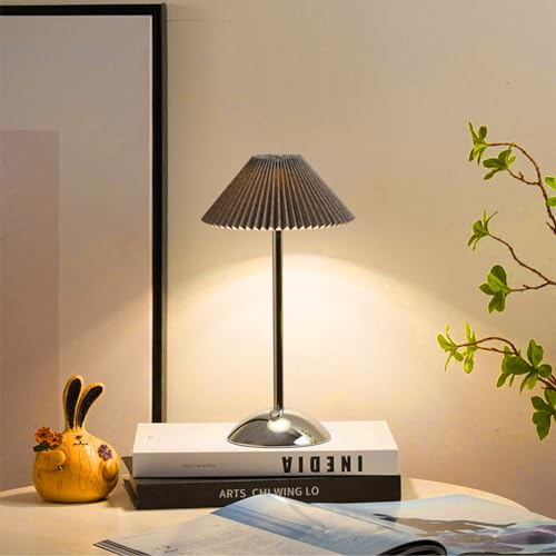 BomKra LED Tischlampe Akku,Tischleuchte Kabellos Dimmbare mit Touch Control,3 Lichtmodi,Wiederaufladbar Tischlampe mit USB,Metall Tischlampe Outdoor für Schlafzimmer Bar Restaurant (Silber)