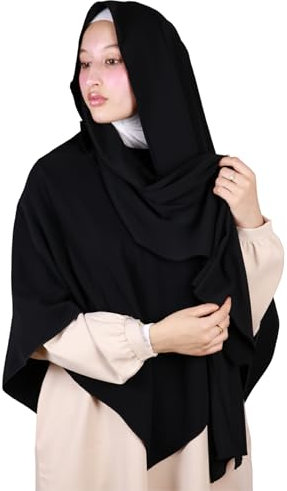 Khimar KH400 Khimar mit Hijab zum Hineinschlüpfen, dicker Krepp, für muslimische Frauen, Schwarz , Einheitsgröße
