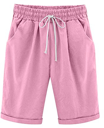 shorts damen sommer Shorts Damen Casual Einfarbig Leinenhose Sommer Kurze Hose Knielang Freizeithose Baumwolle Leinen Sommerhose Hohe Taille Strandhose Kordelzug Jogginghose Bequem Sporthose Hosen