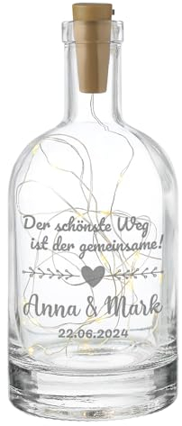 polar-effekt LED Deko Flaschenlicht mit personalisierter Gravur zur Hochzeit - Leuchtflasche mit Lichterkette - Geschenke zur Verlobung und Jahrestag