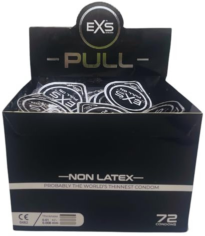 EXS | Pull Non-Latex Condoms | One of The Thinnest Quality Condoms | 0.008mm Thickness | Vegan | 72 Pack