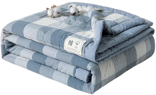 Surwin Tagesdecke Bettüberwurf Modern Plaid Gesteppt Steppdecke mit Kariert Muster Reversibler Weich Sommer Steppdecke für Doppelbett Einzelbett, Sofaüberwurf, Wohndecke (Hellblau,200x230cm)