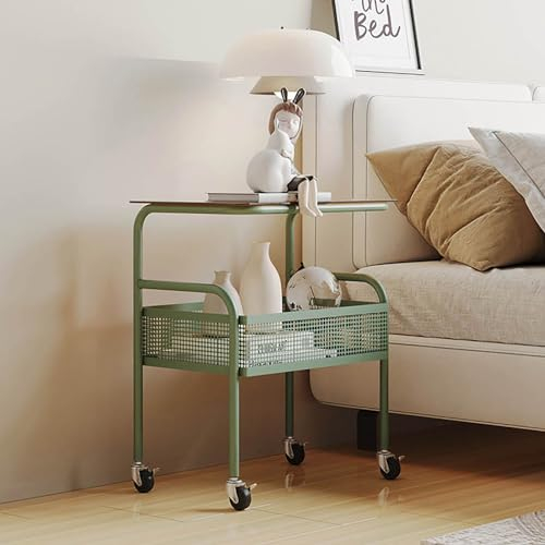 BK&MF Mesa Auxiliar Retro Móvil con Ruedas,Mesa Auxiliar de Cristal Templado Trolley 2 Tier Sofá Bandeja Mesa para Salón Dormitorio,B,42x28x50cm(17x11x20inch)