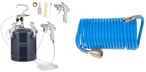 VEVOR Pistolet à Peinture avec Réservoir 10 L Pot de Pression de Peinture Entrée d’Air 6,4 mm & Tuyau en spirale par Güde - 5 m