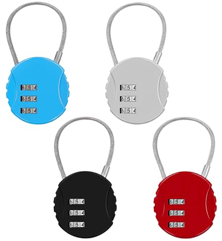 Shengxi 4 Piezas Candados de Combinación, 3 Dígitos Candado de Equipaje, Candados de Cable Flexible, Colores Candado de Alambre, Candado con Código Numérico, para Maleta de Viaje Casillero Mochila