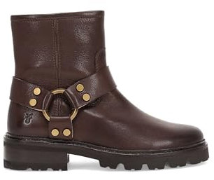 Frye Olivia Harness - Stivali corti da donna, in morbida pelle e pelle scamosciata, tacco spesso, suola in EVA, colori versatili, Cioccolato, 37 EU