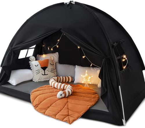 Sherilyn Betthimmel in voller Größe, Traumzelt auf dem Bett, Privatsphäre, Verdunkelung, Schlafzelte, Innenbereich, atmungsaktiv, tragbar, Landhaus, Zugluft, Bodenbett, Zelte (groß, schwarz)
