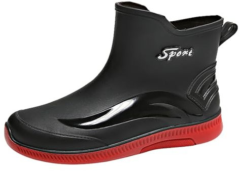 Stivali di gomma da uomo, corti in gomma, da pioggia, da giardino, impermeabili, da giardino, per la sicurezza, da lavoro, da lavoro, da lavoro, da pesca, da lavoro, Colore: rosso, 42 EU