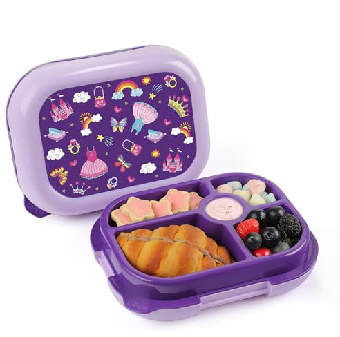 wooshwa Fiambrera Infantil - Bento Snack Lunch Box - Loncheras para Niñas Niños - Caja Almuerzo Infantil con Compartimentos - Sin BPA y apta para Lavavajilla - 745ml - Castillo Princesa Púrpura