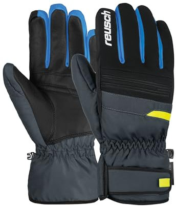 Reusch Brandon R-TEX XT warme, wasserdichte, Winddichte und atmungsaktive Unisex Winterhandschuhe Fingerhandschuhe Schneehandschuhe Skihandschuhe Herren Damen, dunkelgrau-gelb, 10