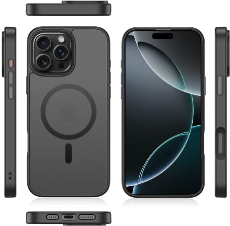 Nevox StyleShell INVISIO für iPhone 16 Pro 6,3 Zoll kompatibel mit MagSafe – Premium Schutzhülle mit Magnetfunktion, stoßfestes TPU & PC, erhöhter Displayschutz, schlankes Design, Schwarz