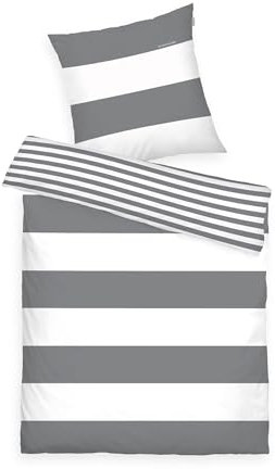 TOM TAILOR Renforcé-Bettwäsche, 80x80 cm + 155x220 cm, 100% Baumwolle/Renforcé, mit Wendemotiv und Markenreißverschluss, SIENA, Grau, Weiß