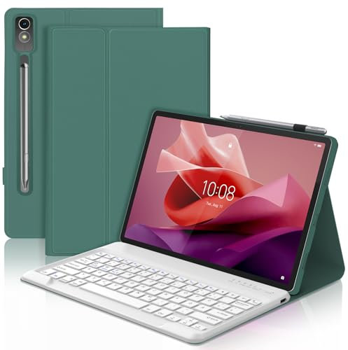 FOGARI Custodia per tastiera Lenovo Tab P12 12.7 2023, layout QWERTZ, custodia tastiera con magnete rimovibile Bluetooth tedesco per Lenovo Tab P12 12.7 pollici 2023, verde scuro