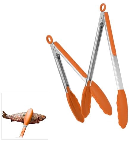 Kitchen Tongs | Set of 2 – 9 inch & 12 inch | Stainless Steel Food Tongs | Premium Locking | Non-Stick Tongs | Cooking Tongs | BBQ | Grilling | Salad Tong | BPA Free