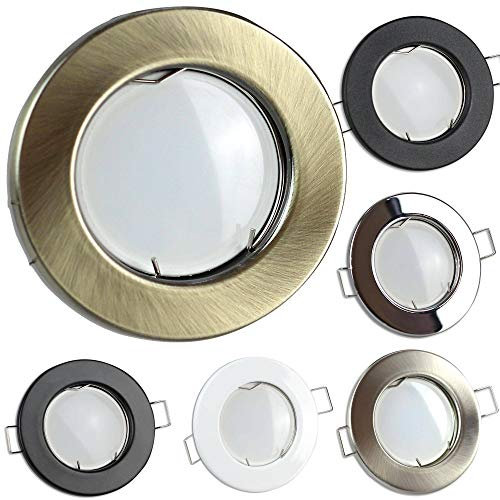 LED Einbaustrahler messing rund 7 Watt warmweiß 12V - MR16 Einbauleuchte Ø65mm Bohrloch - Einbau-Spot Decken-Strahler Deckeneinbaustrahler Deckenspot Deckeneinbauleuchte Einbauleuchte