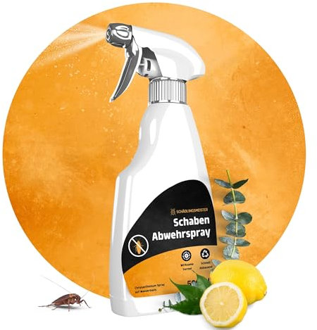 Schädlingsmeister Schaben Abwehrspray - 500 ml - Kakerlaken Spray - Schutz mit Eukalyptus & Chrysanthemum-Extrakt - Mittel gegen Schaben - Schaben vertreiben - Kakerlaken bekämpfen - Made in Germany