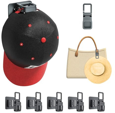 CLESOO 5 Stück Selbstklebende Cap Halterung Wand, Abnehmbarer Cap Organizer für Rucksäcke, Bohrloch montiert Hut Haken, Platzsparend kappenhalter für Basecap, Cap Aufbewahrung für Tür, Schrank