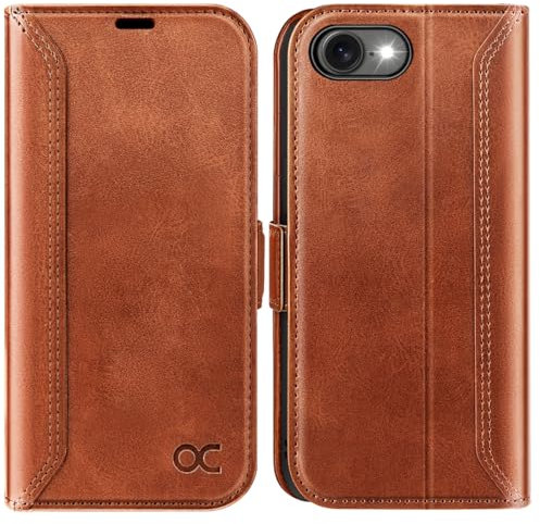 OCASE iPhone 16e Hülle Handyhülle Premium PU Leder, Kartenfach Standfunktion, RFID Schutzhülle, Klapphülle Handytasche Lederhülle Kompatibel für iPhone 16e Retro Braun