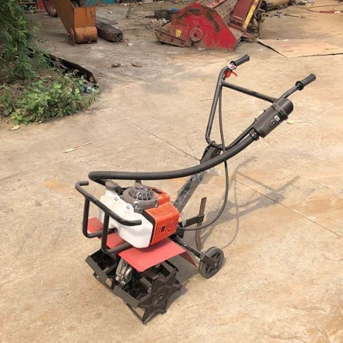 QYLTTDM Motocoltivatore a Benzina, Scarificatore per Prato a Batteria, con 4 Lame, Motocoltivatore con Motore a Benzina a 2 Tempi, profondità di Fresatura Regolabile, Motocoltivatore Portatile