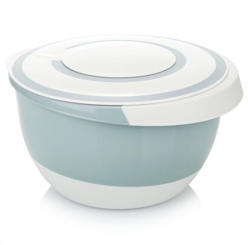 com-four® 5 L Rührschüssel mit Deckel, Rühröffnung und Ausgießer - große Salatschüssel - Backschüssel mit Stoppboden - Schale mit Spritzschutzdeckel [Auswahl variiert] (1x 5L - Farbmix)