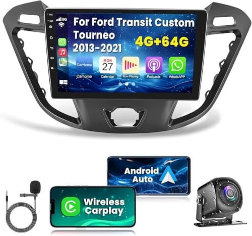 Android 13 Car Stereo for Ford Transit Tourneo Custom 2013-2021 4G RAM+64G ROM, 9'' IPS Touch Screen Car Radio with Wireless Carplay/Android Auto,GPS, WiFi, Bluetooth5.2, Support OBD2/DVR/DSP