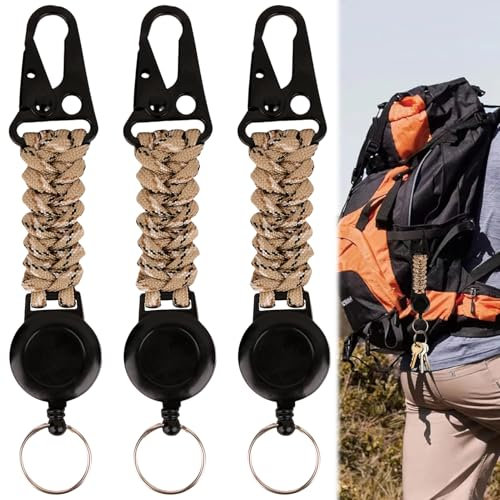 3pcs Porte Clé Retractable Porte Badge Enrouleur avec Cordon Extensible à 60cm Mousqueton Robuste Attache Porte-Clef Tactique Accroche Badge Pour Pantalons Ceintures Activité de Plein Air