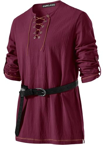 PARKLEES Herren Mittelalter Wikinger Piraten Kostüm Vintage Renaissance Halloween Shirts