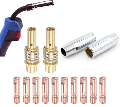 Yilceemy 14 Stück Verschleißteile Set, Schweißzubehör, Schweißbrenner Ersatzteile, 2 x Gasdüsen, 2 x Düsenstock, 10 x Stromdüse M6, Schweißzubehör für MB15AK/MIG/MAG-Schweißpistolen