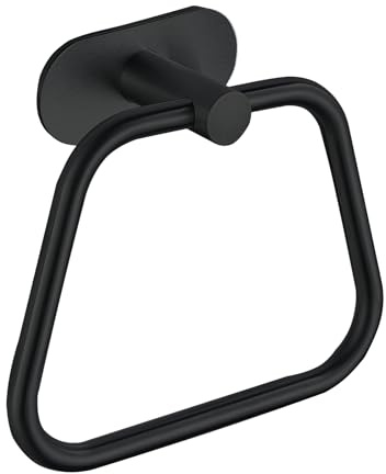 DIYZON Anneau Porte-Serviette Autocollant, Accessoires de Matériel de Salle de Bain, Support de Serviette en Acier Inoxydable 304 pour Salle de Bain et Cuisine, Porte-Serviettes Trapézoïdal (Noir)