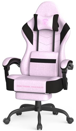 Ferghana Silla Gaming Ergonómica,Silla Gamer Tela Transpirable,Silla de Oficina con Soporte Lumbar Masaje,Asiento Elastico,Reposacabezas,Respaldo Reclinable 135°,Regulable en Altura,Rosa