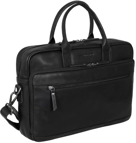 Marc Peter® Laptoptasche Phoenix I Leder Umhängetasche für 15.6 zoll Laptop I Aktentasche für Notebook I Vintage Leder Tasche für Damen und Herren Schwarz