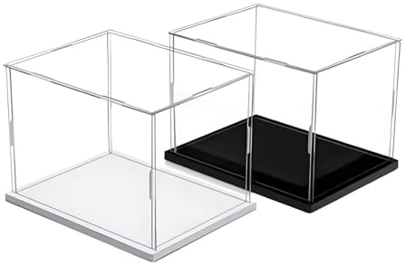 ROFBIHG Klare Acryl-Vitrine, Montierbare Staubdichte Acryl-Box, Transparente Vitrine mit Schwarz/Weiß Sockel für Actionfiguren/Modelle/Statuen/Sammlerstücke/Puppen, Vitrine(Weiß,H40cm,L60xW20cm)