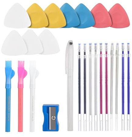 UIEXEA Gesso da Sarta 25 Pcs, Triangolo Gessetti per Sartoria, Matita Sarta, Gessetti da Cucito, Gessi da Sarta Colorati Cancellabile, Gesso da Sarto Set, per Marcatura su Stoffa