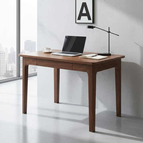 Holz Kleiner Schreibtisch mit Schubladen - 80 x 60 x 75 cm Rustikales Walnuss Computertisch im Heimbüro, Ergonomisch, stabil & vielseitig | Pflegeleicht