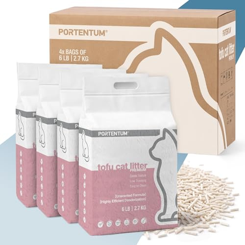 PORTENTUM Tofu Katzenstreu Klumpstreu 24 L staubfrei – cat Litter mit Geruchskontrolle und einfacher Reinigung – Natürliches Pflanzenstreu als Katzen Zubehör für saubere Katzentoilette