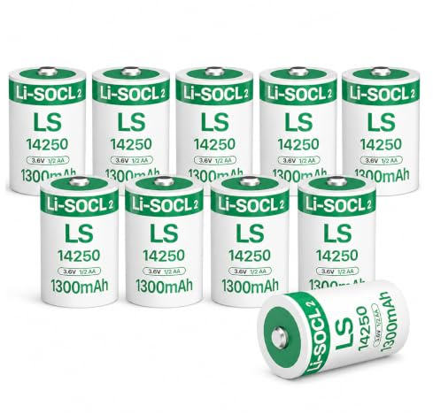 10 Pack LS14250 ER14250 1/2AA Lithium Battery 3.6V 1300mAh Non-Rechargeable | -60°C to +85°C; 10-year shelf life; under 1% self-discharge/yr; for water/gas/electric meters
