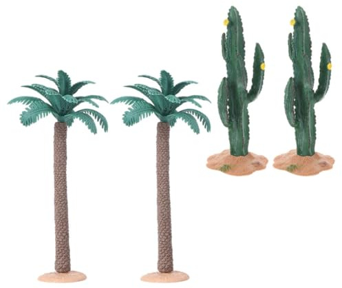 TIDTALEO Set di 4 Alberi in Miniatura Realistici per Micro Paesaggio, Decorazioni in Pvc Cactus e Palma, per Collezione e Scenari Naturali