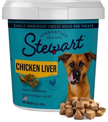 Stewart Single Ingredient Freeze Dried Raw Dog Treats, Chicken Liver, 3 Ounce Resealable Tub, Training Treats or Meal Topper Dogs, High Protein, Grain Free, Gluten Free